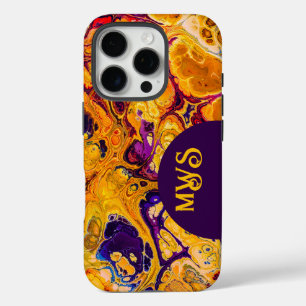 Funda iPhone 16 Pro Diseño fractal de Naranja amarillo brillante