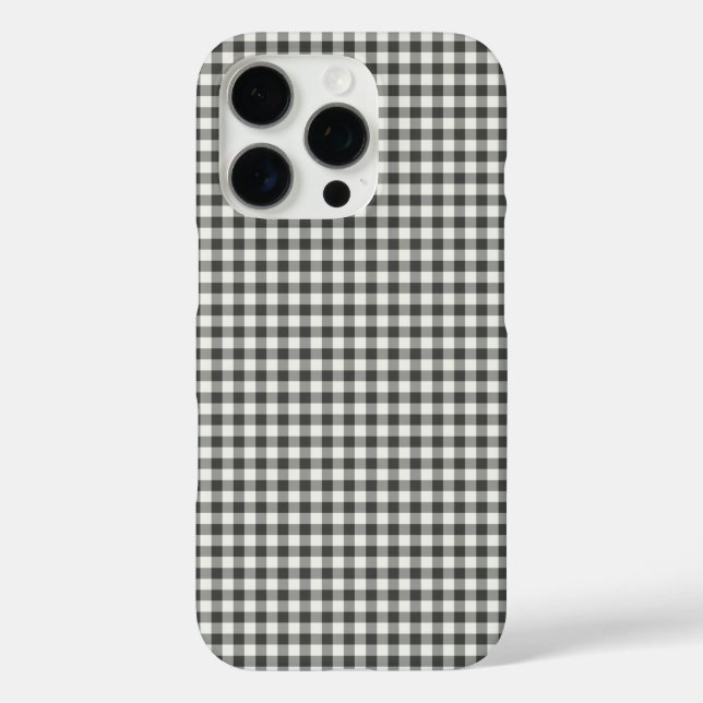 Funda iPhone 16 Pro Diseño retro negro blanco elegante Gingham Plaid P (Reverso )