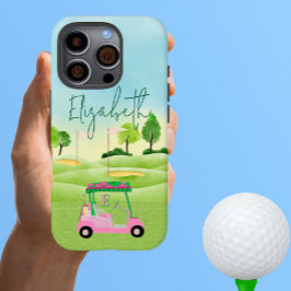 Funda iPhone 16 Pro Divertido Lady Golfer Clubes de carritos rosados M