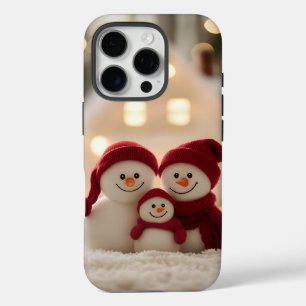 Funda iPhone 16 Pro Dulce familia de muñeco de nieve invierno Navidad