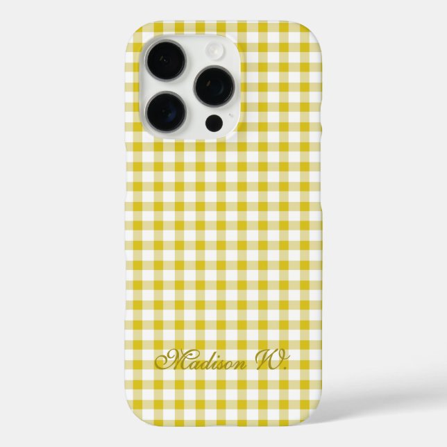 Funda iPhone 16 Pro Dulce Patrón de Gingham Amarillo Cálido (Reverso )