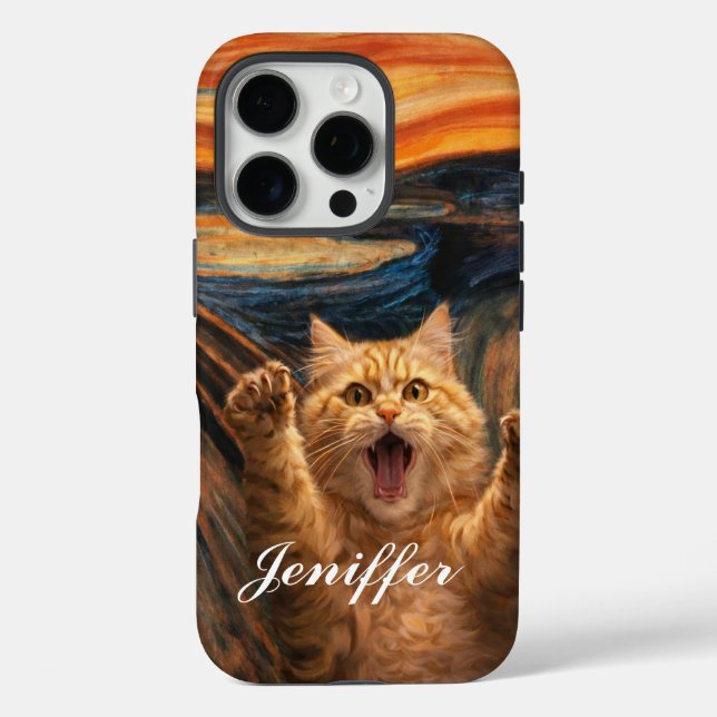 Funda iPhone 16 Pro El Grito Parodia Arte Gato                         (Reverso )