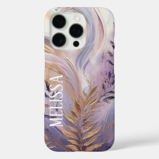 Funda iPhone 16 Pro Elegancia de lavanda púrpura y oro en acrílico con