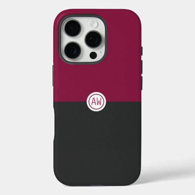 Funda iPhone 16 Pro Elegant Burgundy and Black Monogram (Reverso )