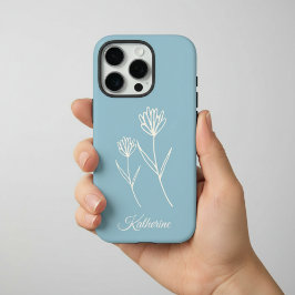Funda iPhone 16 Pro Elegant Dusty Blue Simple Flower Sports