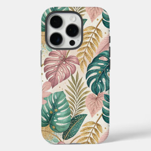 Funda iPhone 16 Pro Elegant Tropical Monsteras Gold