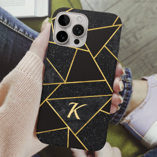 Funda iPhone 16 Pro Elegante abstracto de oro negro geométrico