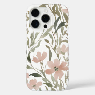 Funda iPhone 16 Pro Elegante acuarela Floral Verde y rosa Rubor