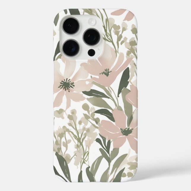 Funda iPhone 16 Pro Elegante acuarela Floral Verde y rosa Rubor (Reverso )