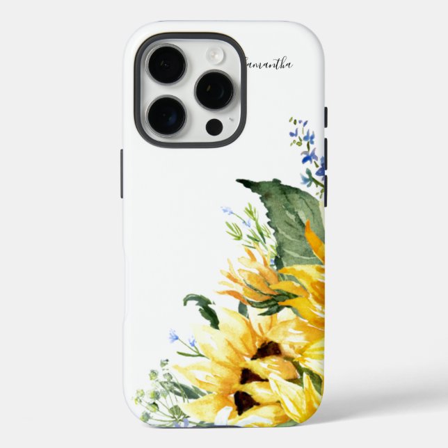 Funda iPhone 16 Pro Elegante acuarela girasoles floral personalizada (Reverso )