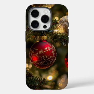 Funda iPhone 16 Pro Elegante árbol de Navidad rojo dorado