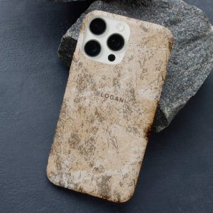 Funda iPhone 16 Pro Elegante beige Grunge Textura Nombre personalizado
