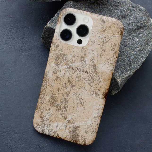 Funda iPhone 16 Pro Elegante beige Grunge Textura Nombre personalizado (Subido por el creador)