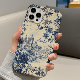 Funda iPhone 16 Pro Elegante castillo azul toile floral de jouy monogr