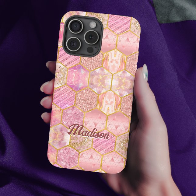 Funda iPhone 16 Pro Elegante faux Purpurina rosa geométrico (Subido por el creador)