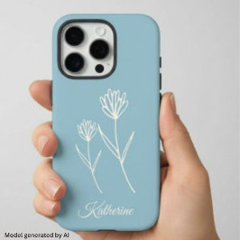 Funda iPhone 16 Pro Elegante Flor Deportiva Azul Polvoriento Simple