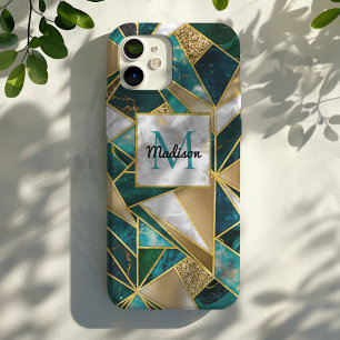 Funda iPhone 16 Pro Elegante geométrico turquesa de imitación de oro