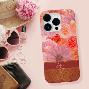 Funda iPhone 16 Pro Elegante Girly Floral Oriental Custom Name