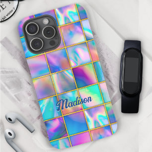 Funda iPhone 16 Pro Elegante holográfico trendy de moda dorada geométr