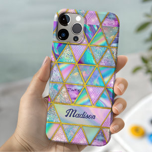 Funda iPhone 16 Pro Elegante holográfico trendy falso oro geométrico