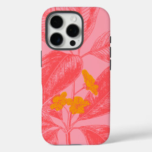 Funda iPhone 16 Pro Elegante Moda Botánica Jardín floral Rojo rosa