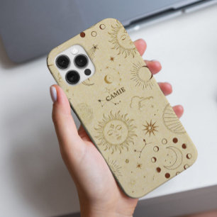 Funda iPhone 16 Pro Elegante Moda de moda Zodiac Celestial dorado