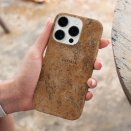 Funda iPhone 16 Pro Elegante Moda Marrón Grunge Textura Nombre persona