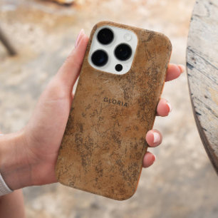 Funda iPhone 16 Pro Elegante Moda Marrón Grunge Textura Nombre persona