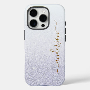 Funda iPhone 16 Pro Elegante monograma de nombre con brillo