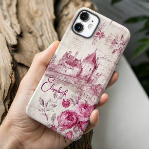 Funda iPhone 16 Pro Elegante monograma de toile floral de castillo ros
