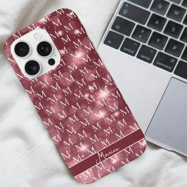 Funda iPhone 16 Pro Elegante Monograma Dusky Rosa Sparkle