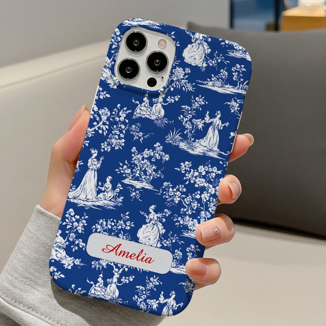 Funda iPhone 16 Pro Elegante monograma floral chinoiserie toile azul (Subido por el creador)
