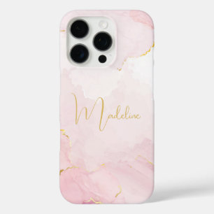 Funda iPhone 16 Pro Elegante nombre con escritura dorada en mármol ros