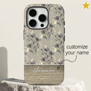 Funda iPhone 16 Pro Elegante Nombre Personalizado con Estampado Floral