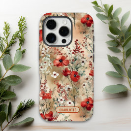 Funda iPhone 16 Pro Elegante patrón floral de acuarela personalizado