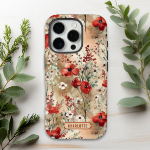 Funda iPhone 16 Pro Elegante patrón floral de acuarela personalizado