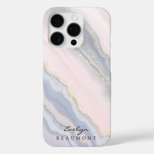 Funda iPhone 16 Pro Elegante Personalizable de Mármol rosa púrpura pas (Reverso )