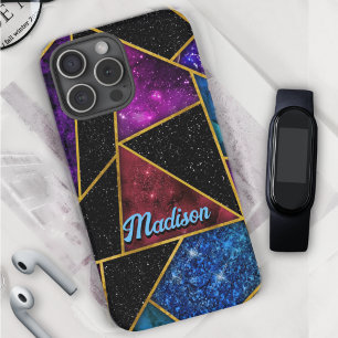 Funda iPhone 16 Pro Elegante rojo violeta giratorio geométrico