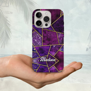 Funda iPhone 16 Pro Elegante rosa morado giratorio geométrico