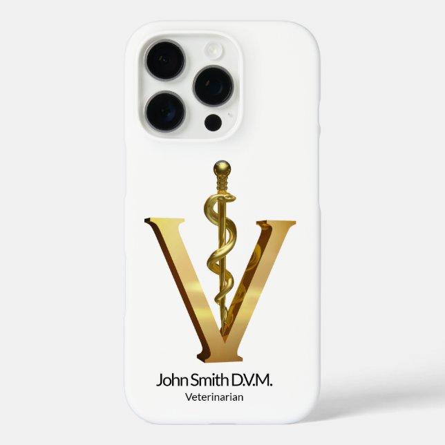 Funda iPhone 16 Pro Elegante Veterinario Vet Asclepius Gold V (Reverso )