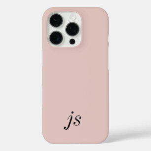 Funda iPhone 16 Pro Elegantes Iniciales de Monograma Rosa Beige y Negr