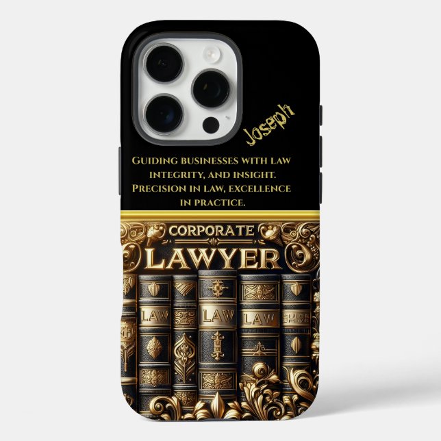 Funda iPhone 16 Pro Elegantes libros de leyes adorados con tonos dorad (Reverso )