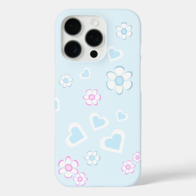 Funda iPhone 16 Pro Enchanting Light Blue And Pink Flowers And Hearts  (Reverso )