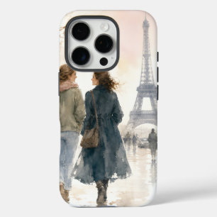 Funda iPhone 16 Pro Escena callejera romántica de París en impresión