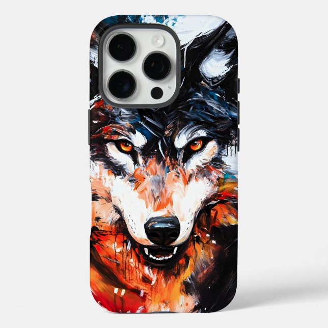 Funda iPhone 16 Pro Espíritu de lobo salvaje abstracto (Reverso )