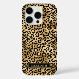 Funda iPhone 16 Pro Estampado de leopardo con lámina dorada Monogramad
