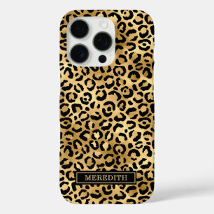 Funda iPhone 16 Pro Estampado de leopardo con lámina dorada Monogramad