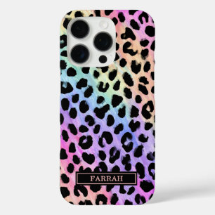 Funda iPhone 16 Pro Estampado de leopardo de arcoíris pastel monograma