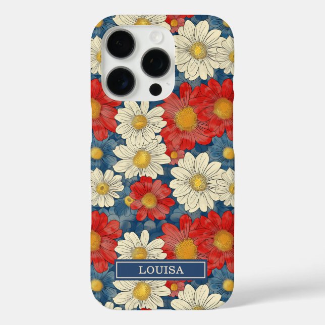 Funda iPhone 16 Pro Estampado floral rojo japonés monogramado (Reverso )