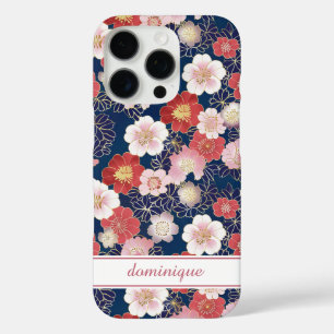 Funda iPhone 16 Pro Estampado Floral Rosa Japonés Monogramado